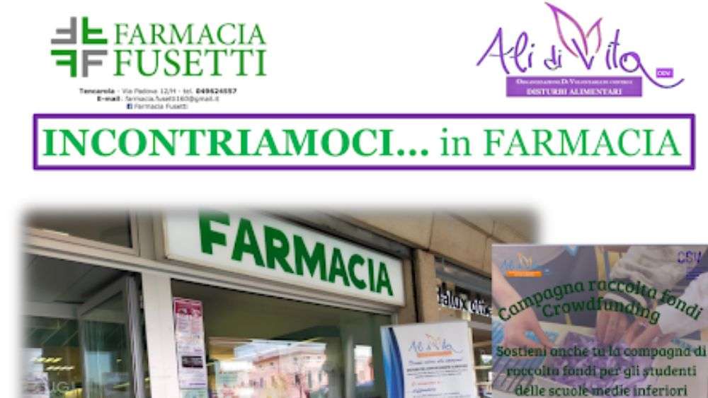 L'associazione Ali di Vita alla Farmacia Fusetti con il Punto formativo sui disturbi alimentari e il progetto Essere adolescenti oggi