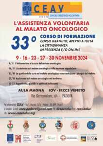 Il 33° Corso di Formazione per Volontari, organizzato da CEAV – Cancro e Assistenza Volontaria ODV, prenderà il via a novembre 2024