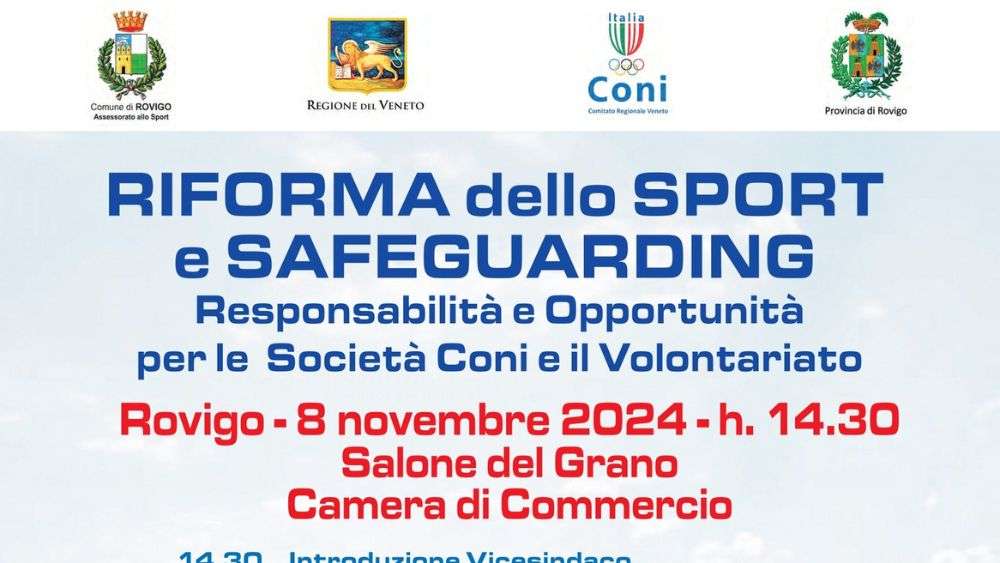 Il Comune di Rovigo organizza un Convegno sulla Riforma dello sport e safeguarding con interventi di esperti del settore