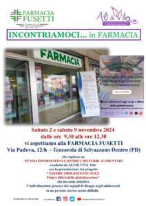 "INCONTRIAMOCI...in FARMACIA" Punto Informativo Disturbi Alimentari e presentazione progetto ESSERE ADOLESCENTI OGGI