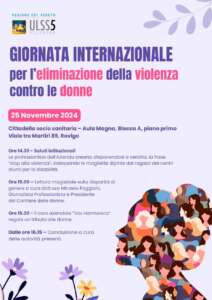 La Giornata Internazionale per l’eliminazione della violenza contro le donne sarà commemorata dall'ULSS5 il prossimo 25 novembre