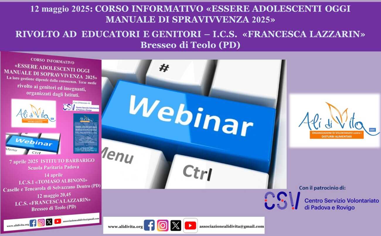 Corso di in-formazione via webinar sui disturbi alimentari rivolto a genitori ed insegnanti con la dott.ssa Michela Pepe