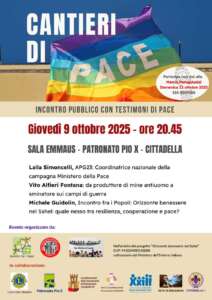 Cantieri di pace: un incontro pubblico per riflettere insieme su pace, resilienza e cooperazione internazionale