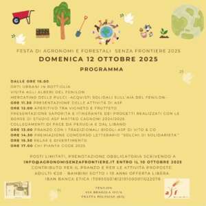 L'associazione Agronomi e forestali senza frontiere organizza una Festa domenica 12 ottobre