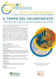 Nuovo appuntamento di Futuro Prossimo, il percorso di approfondimento culturale dedicato a temi cruciali per il mondo del volontariato