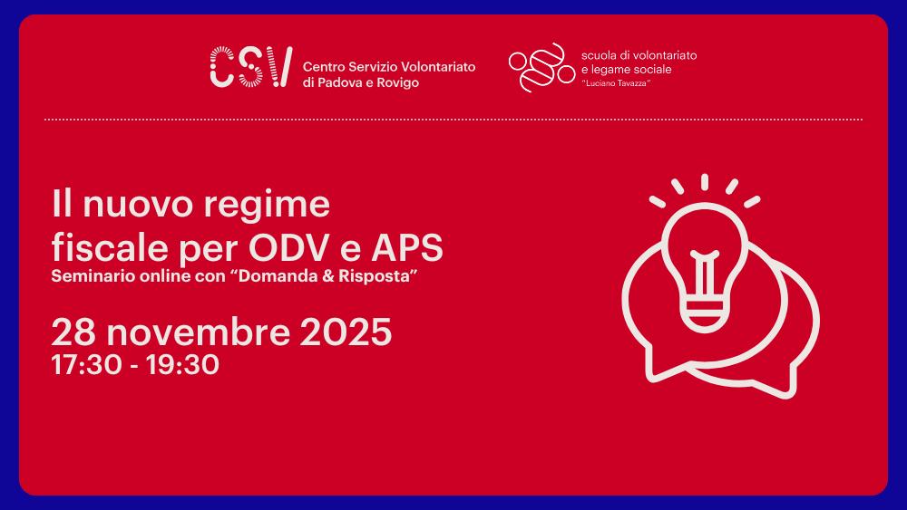 Dal 01/01/2026 entrerà in vigore il nuovo regime fiscale per gli Enti del Terzo Settore. Un incontro per parlare di ODV e APS