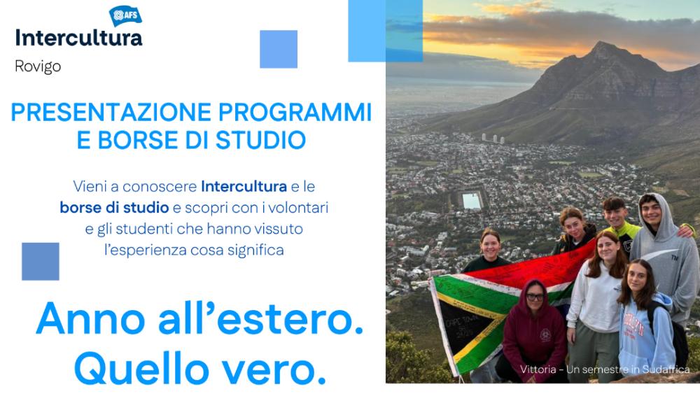Appuntamento con l'Associazione Intercultura per scoprire tutte le opportunità per trascorrere un periodo di vita e studio all'estero