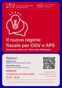 il nuovo regime fiscale per ODV e APS. Incontro del 28 novembre
