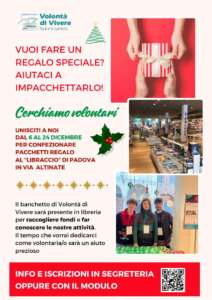 Noi e il cancro - Volontà di vivere cerca volontari/e per impacchettare regali di Natale al Libraccio di Padova